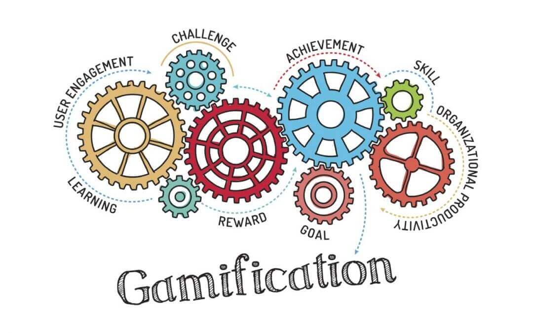 Many gears in different colors visually describing the process of gamification and email marketing.