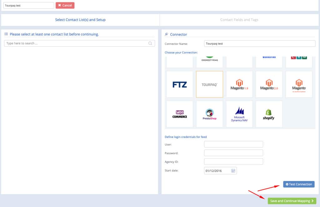 A screenshot from the interface of MarketingPlatform, picturing the instructions to integrate Tourpaq with MarketingPlatform.