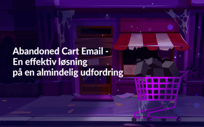 Abandoned shopping cart with products in it. The background is a spooky store.