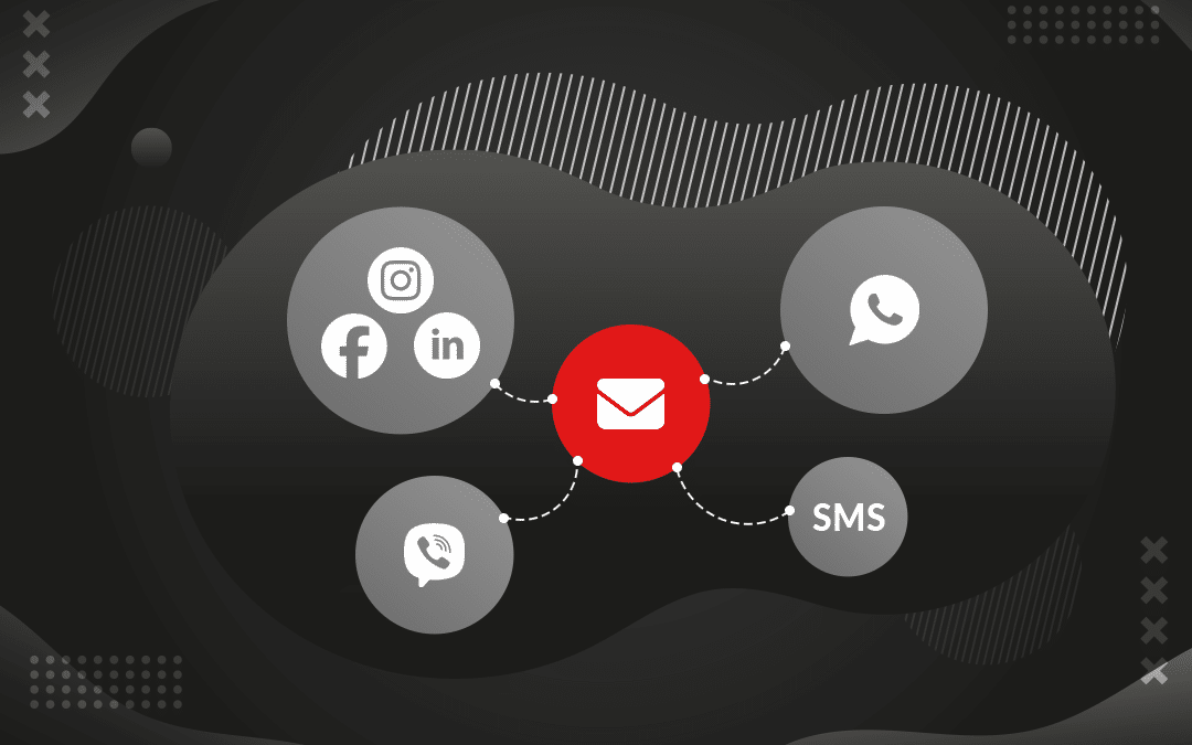 The other channels like SMS, Viber, WhatsApp, and social media connect to email to show that they can work together for the Black Friday campaign.