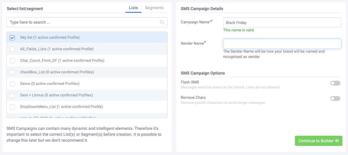 A screenshot from the interface of MarketingPlatform, picturing the instructions to Create and Send SMS Campaigns.