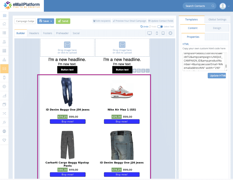 A screenshot from the interface of MarketingPlatform, picturing the instructions to integrate Hello Retail with MarketingPlatform.