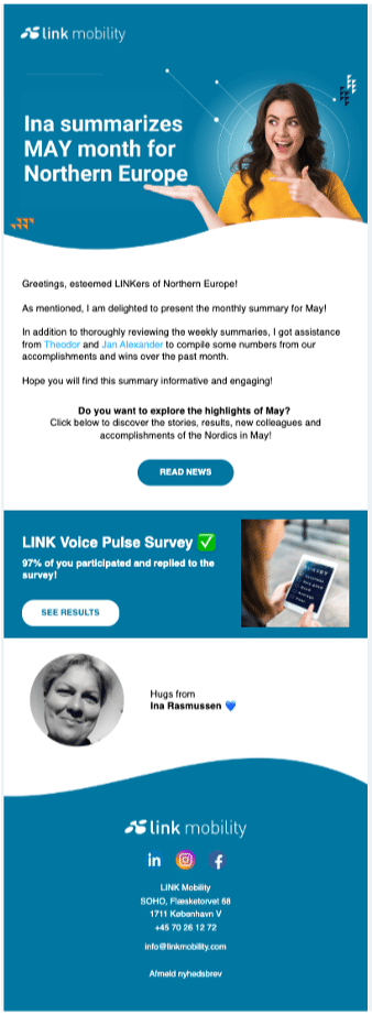 Example of email sent from MarketingPlatform for Internal Mass Communication.