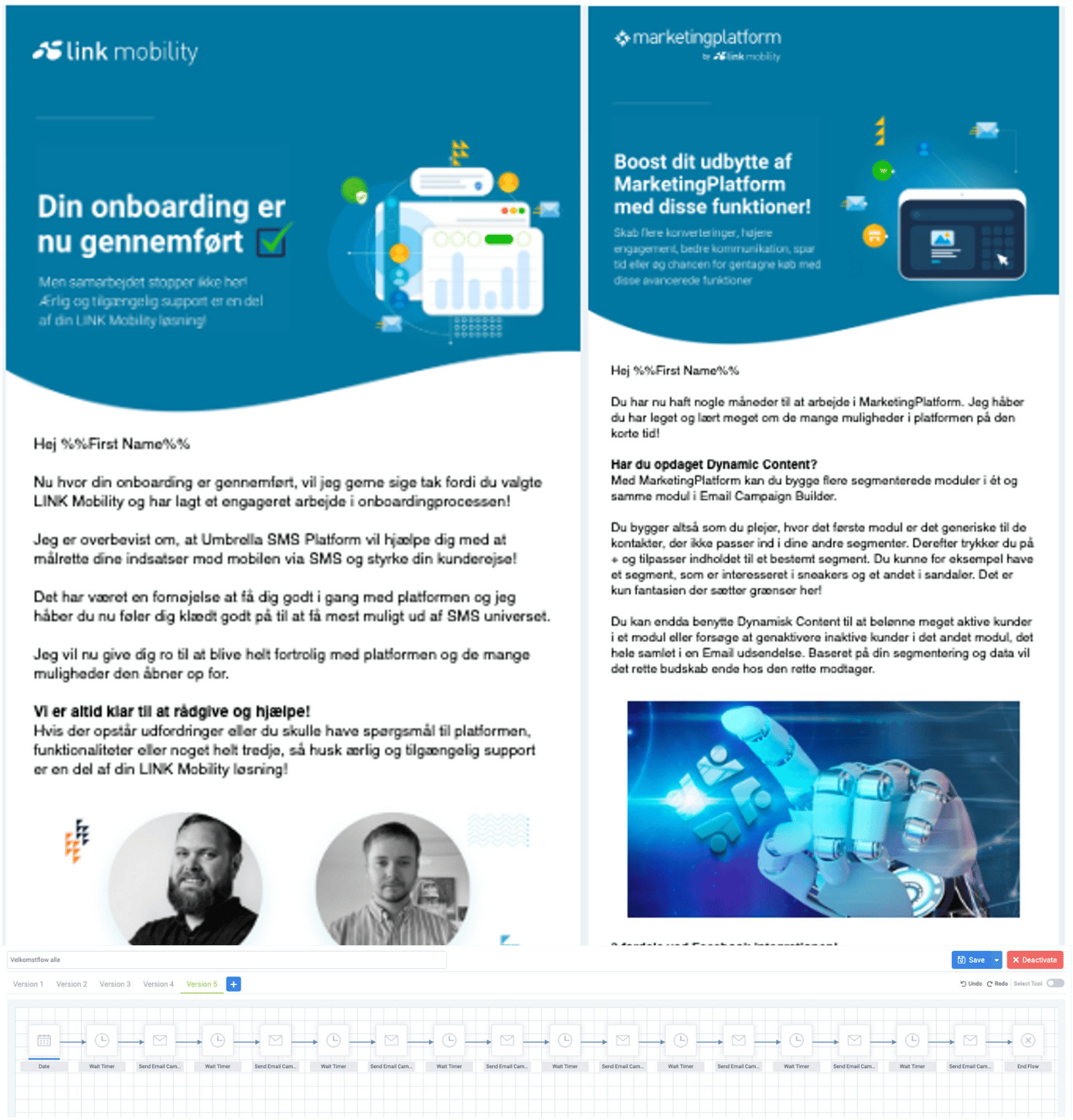 Examples of Onboarding Flows sent by MarketingPlatform to New Customers.