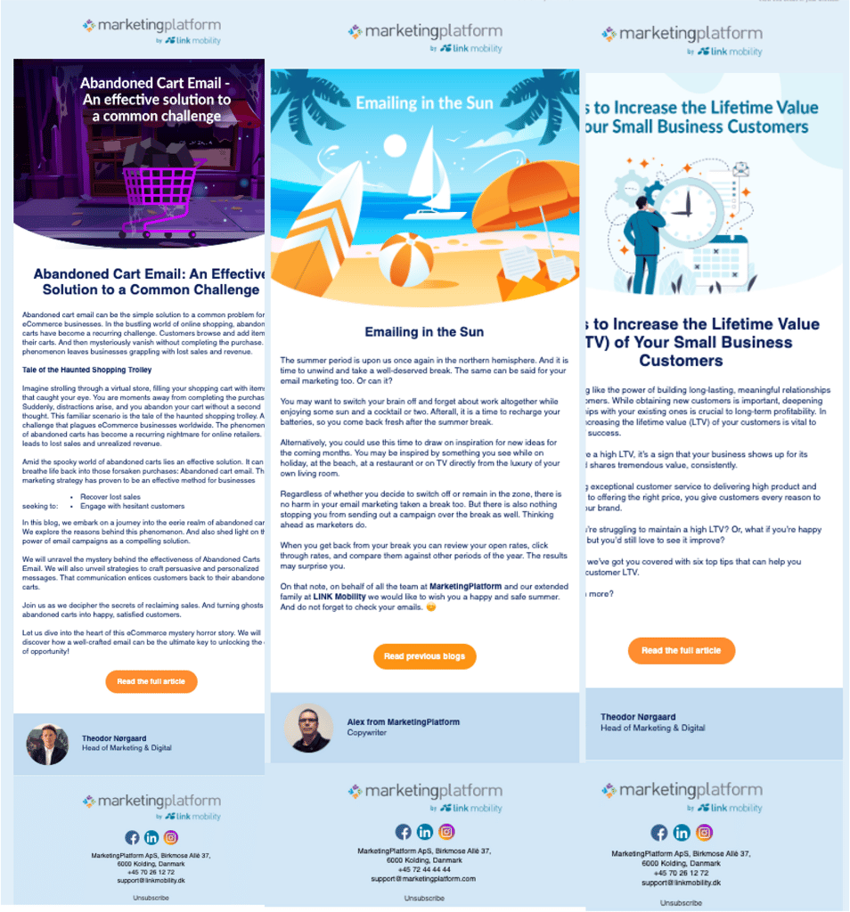Newsletter examples from MarketingPlatform.