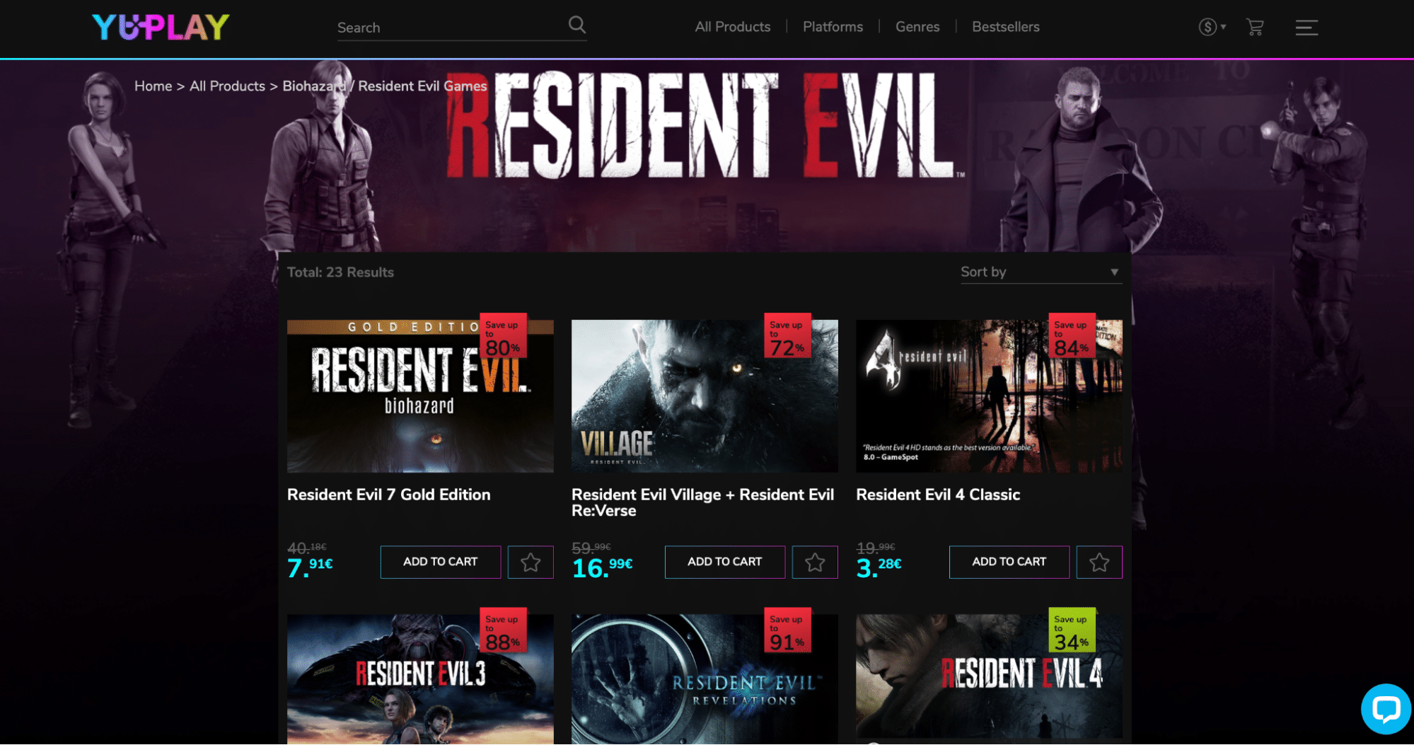 A screenshot of the Resident Evil game offer.