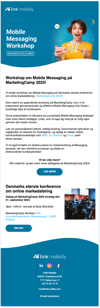 Examples of an email sent from MarketingPlatform to Promote Events to Customers & Permissions.