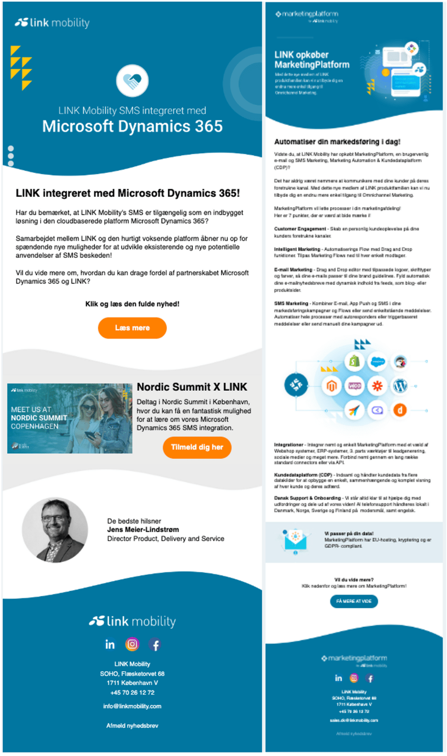 Examples of emails sent from MarketingPlatform to promote Products & Services.