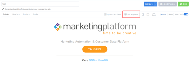 A screenshot from the interface of MarketingPlatform picturing the instructions for sending a campaign newsletter.