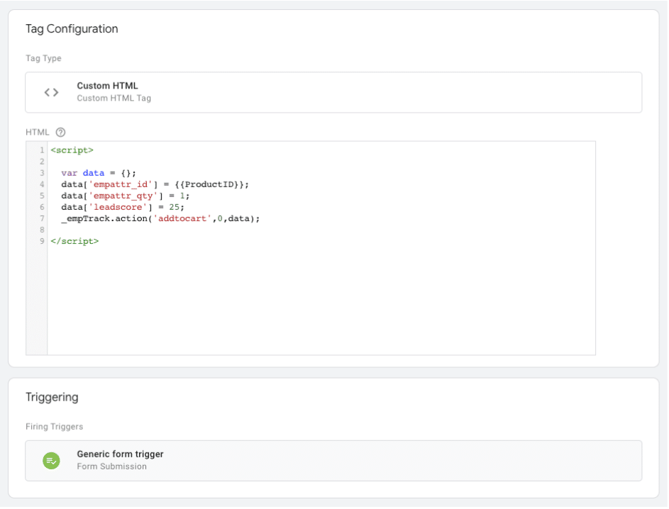 A screenshot from the interface of Google Tag Manager, picturing the instructions to Set Up Tracking on a custom system.