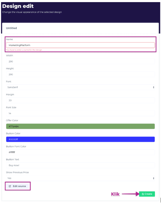 A screenshot from the interface of Hello Retail, picturing the instructions to integrate Hello Retail with MarketingPlatform.