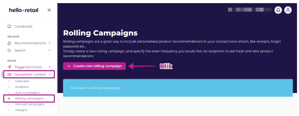 A screenshot from the interface of Hello Retail, picturing the instructions to integrate Hello Retail with MarketingPlatform.