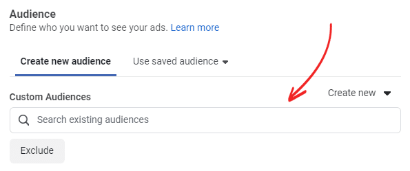 The Facebook interface for choosing an audience when creating an ad.