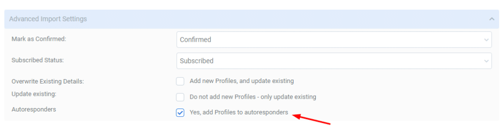 A screenshot from the interface of MarketingPlatform picturing the instructions for sending a Confirmation Email with Autoresponders.