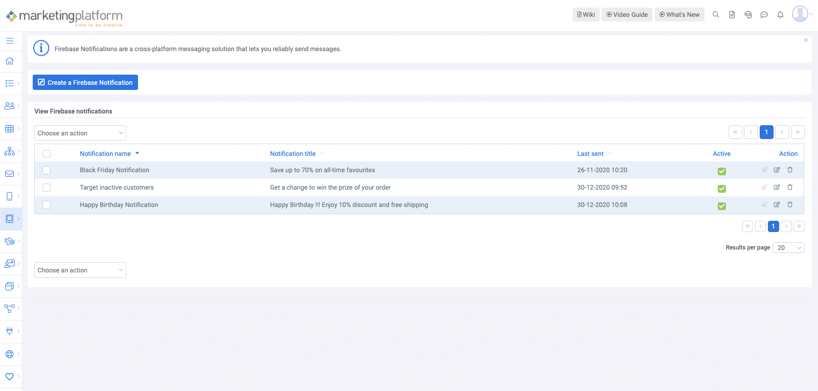 A screenshot from the interface of MarketingPlatform, picturing the instructions to integrate Firebase with MarketingPlatform.
