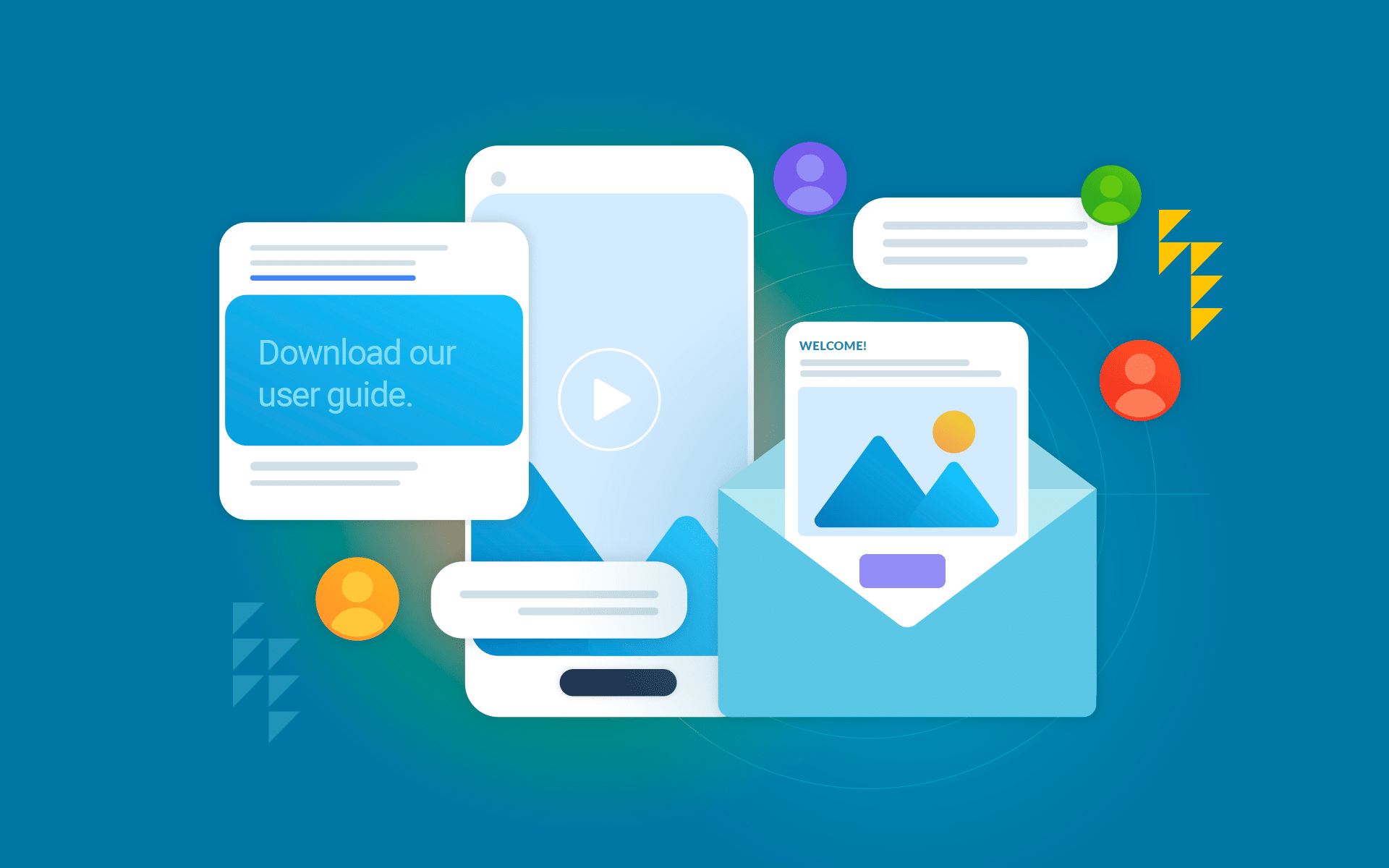 Examples of content that can be shared via email/SMS marketing automation welcome flows are guides, videos, images, etc.